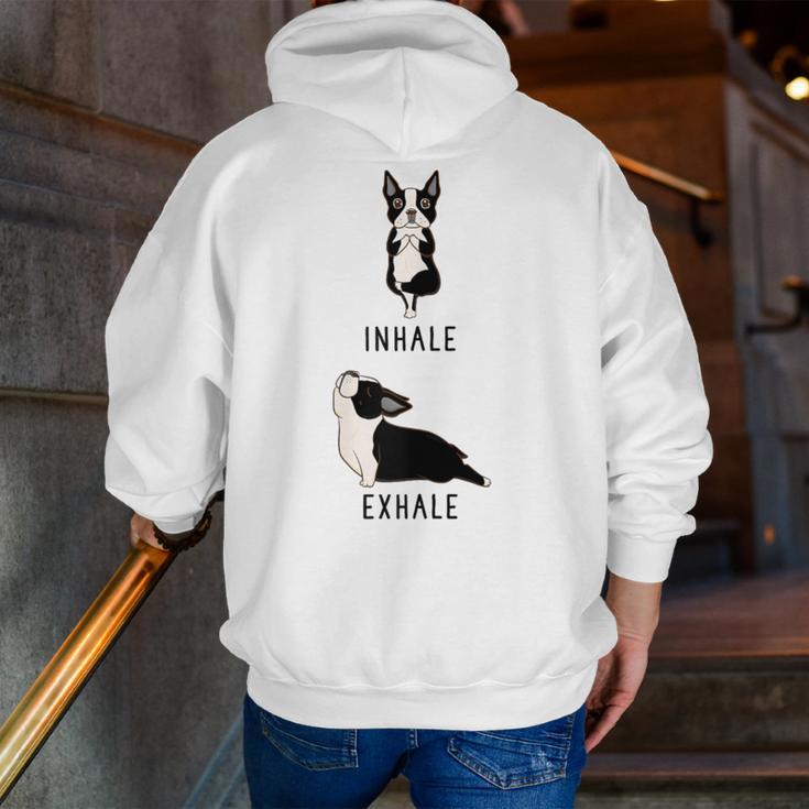 Inhale Exhale Yoga Boston Terrier Tshirt Men Zip Up Hoodie Back Print, funny gift