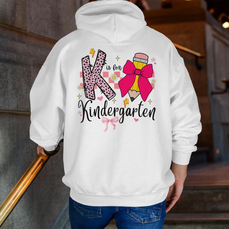 K Is For Kindergarten Teacher Coquette Bow Back To School Men Zip Up Hoodie Back Print, funny gift K Is For Kindergarten Teacher Coquette Bow Back To School Men Zip Up Hoodie Back Print, funny gift
