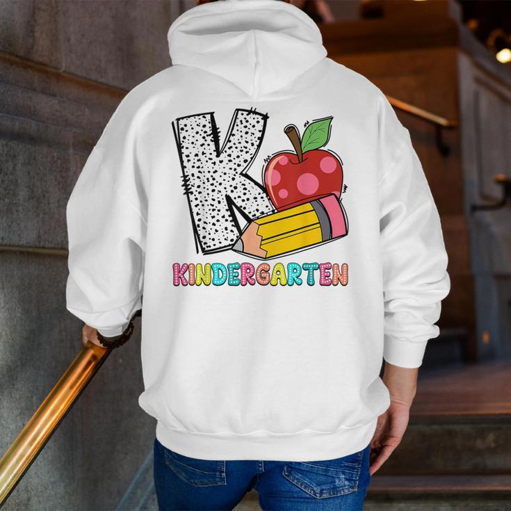 K Is For Kindergarten Teacher Pencil Apple Back To School Men Zip Up Hoodie Back Print, funny gift