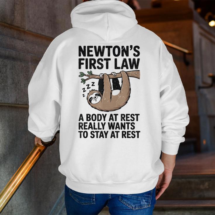 Newtons First Law Physics Jokes Science Teacher Men Zip Up Hoodie Back Print, Science Teacher Hoodies, funny gift