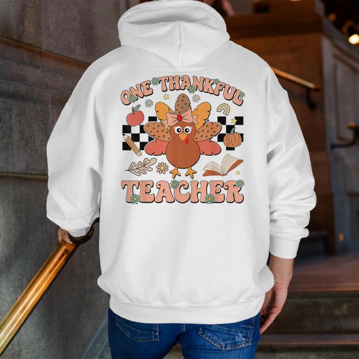 One Thankful Teacher Thanksgiving Retro Groovy Fall Teachers Men Zip Up Hoodie Back Print, Groovy Teacher Hoodies, funny gift One Thankful Teacher Thanksgiving Retro Groovy Fall Teachers Men Zip Up Hoodie Back Print, Groovy Teacher Hoodies, funny gift