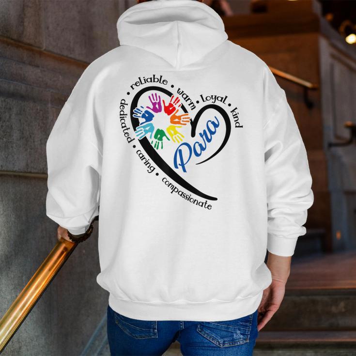 Para Heart Teacher Paraprofessional Paraeducator Men Women Men Zip Up Hoodie Back Print, funny gift