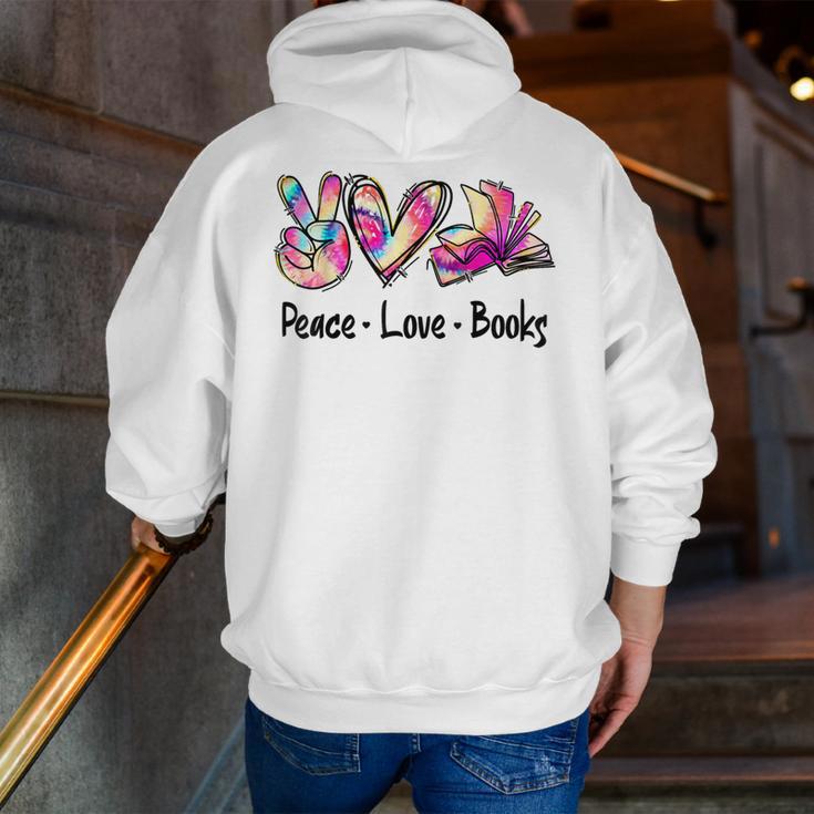 Peace Love Books Librarian Teacher Life Book Library Tie Dye Men Zip Up Hoodie Back Print, funny gift