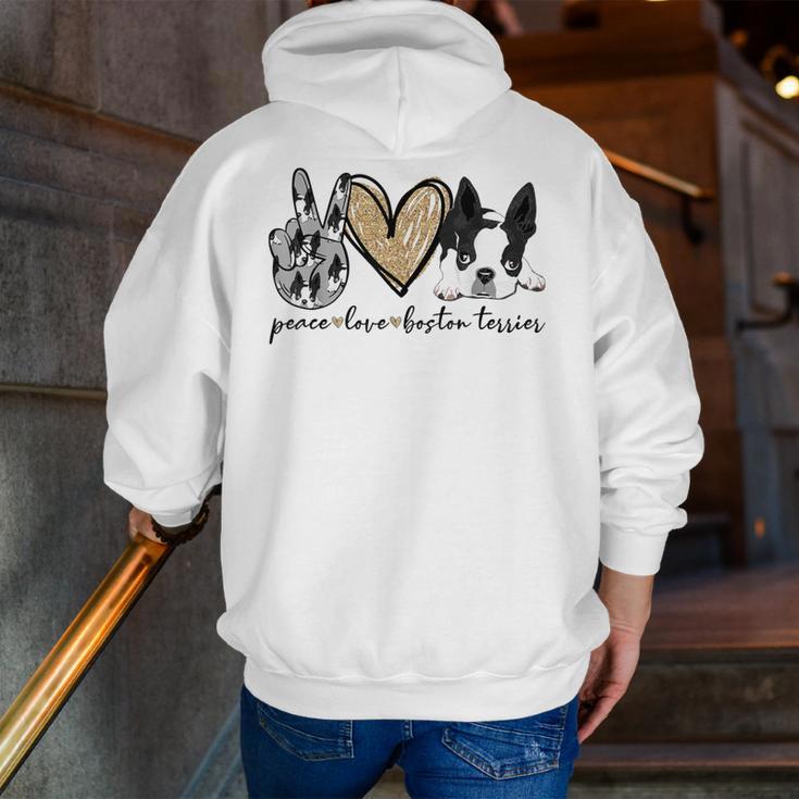 Peace Love Boston Terrier Boston Terrier Lover Dog Mom Men Zip Up Hoodie Back Print, Boston Terrier Mom Hoodies, funny gift