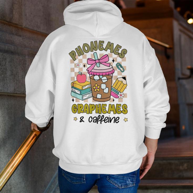 Phonemes Graphemes Caffeine Back To School Reading Teacher Men Zip Up Hoodie Back Print, funny gift
