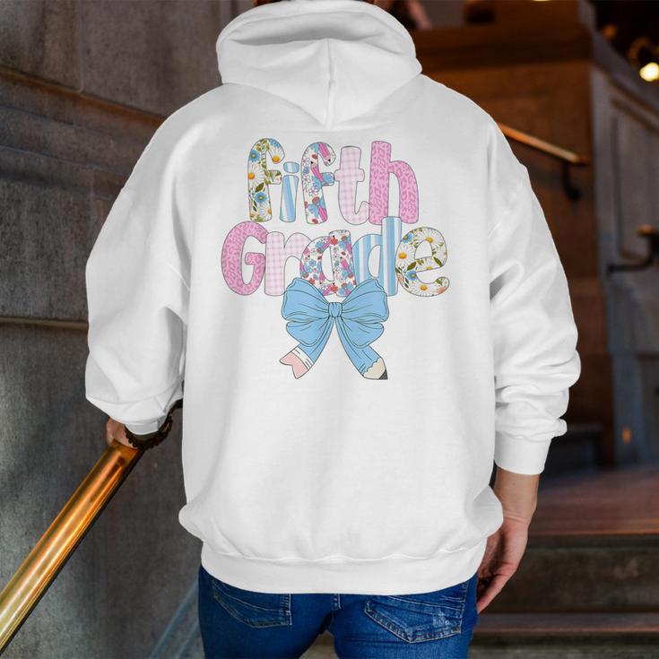Preppy Fifth Grade Teacher Blue Floral Coquette Pencil Bow Men Zip Up Hoodie Back Print, funny gift Preppy Fifth Grade Teacher Blue Floral Coquette Pencil Bow Men Zip Up Hoodie Back Print, funny gift