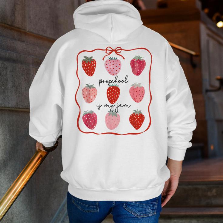 Preschool Is My Jam Strawberry Teacher First Day Of School Men Zip Up Hoodie Back Print, funny gift