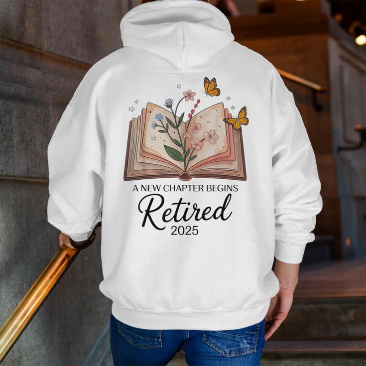 Retired 2025 A New Chapter Begins Retirement Teacher Book Men Zip Up Hoodie Back Print, funny gift