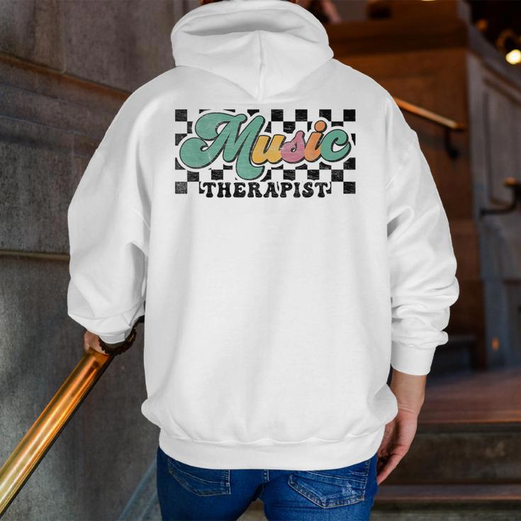 Retro Checkered Music Therapist Squad Music Therapy Teacher For Men Women Men Zip Up Hoodie Back Print, funny gift Retro Checkered Music Therapist Squad Music Therapy Teacher For Men Women Men Zip Up Hoodie Back Print, funny gift