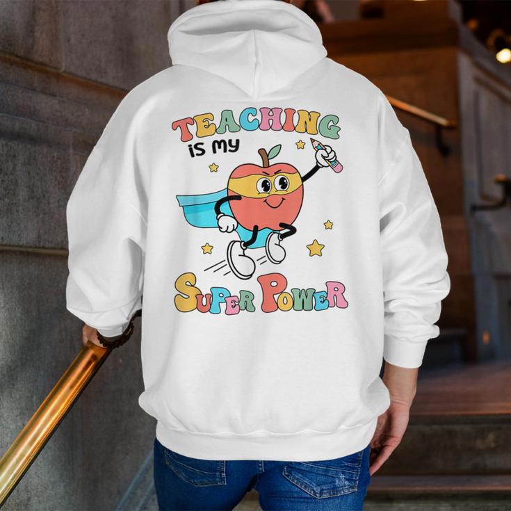 Retro Teaching Is My Superpower Apple Teacher Appreciation Men Zip Up Hoodie Back Print, funny gift