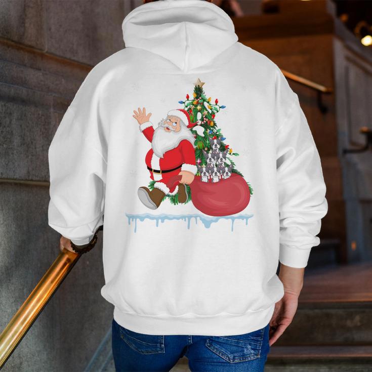 Santa Ugly Christmas Tree Lights Boston Terrier Dog Lover Men Zip Up Hoodie Back Print, Boston Terrier Christmas Hoodies, funny gift