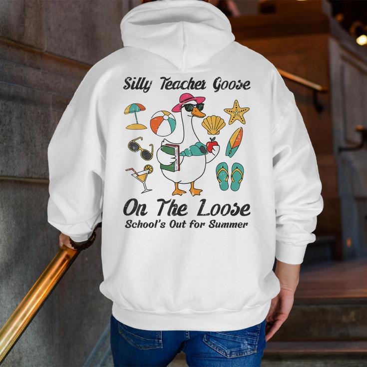 Silly Teacher Goose On The Loose School Out Summer Women Men Men Zip Up Hoodie Back Print, funny gift