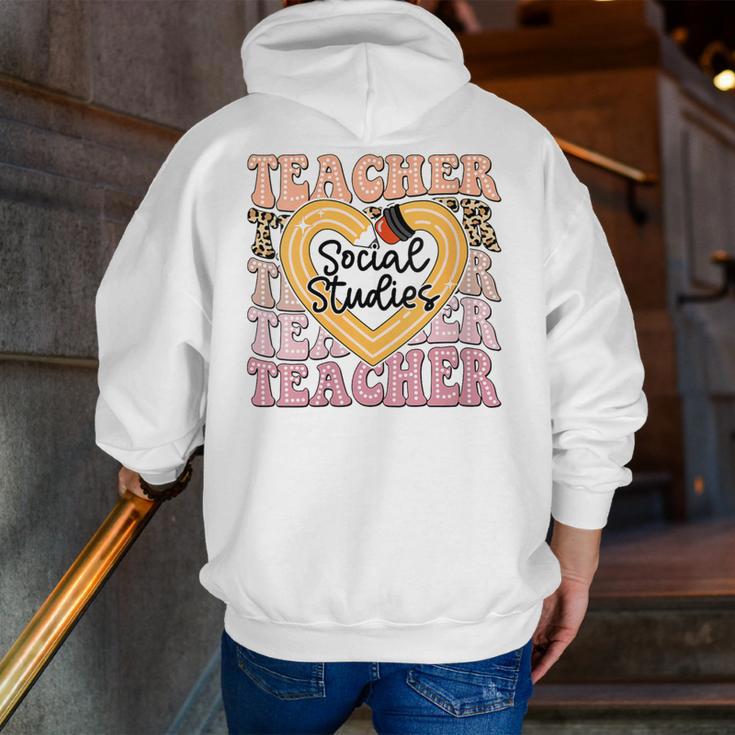 Social Studies Teacher Pencil Heart Leopard Back To School Men Zip Up Hoodie Back Print, funny gift