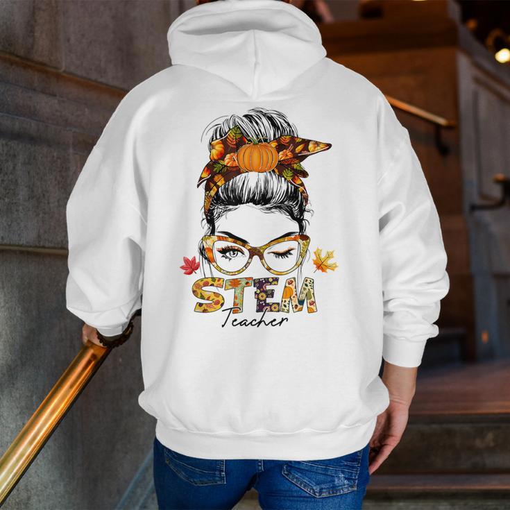 STEM Teacher Messy Bun Fall Vibes Autumn Thanksgiving Men Women Men Zip Up Hoodie Back Print, funny gift STEM Teacher Messy Bun Fall Vibes Autumn Thanksgiving Men Women Men Zip Up Hoodie Back Print, funny gift