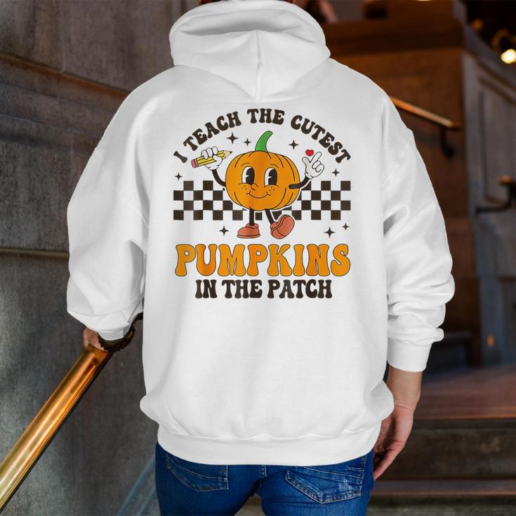 I Teach The Cutest Pumpkins In The Patch Groovy Teacher Fall Men Zip Up Hoodie Back Print, Groovy Teacher Hoodies, funny gift