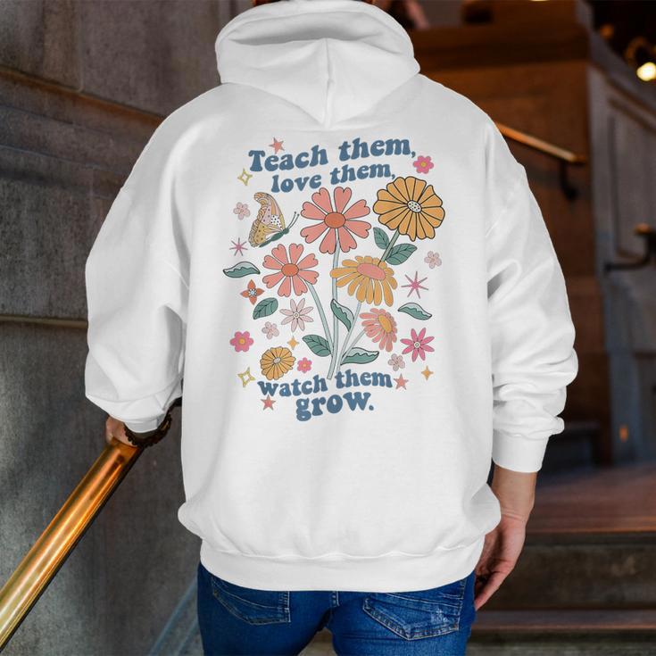 Teach Them Love Them Watch Them Grow Retro Teacher Floral Men Zip Up Hoodie Back Print, funny gift Teach Them Love Them Watch Them Grow Retro Teacher Floral Men Zip Up Hoodie Back Print, funny gift