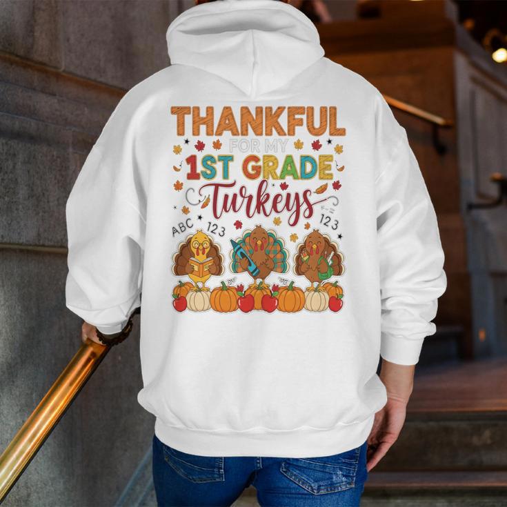 Teach Thanksgiving Teacher Thankful For My 1st Grade Turkeys Men Zip Up Hoodie Back Print, funny gift