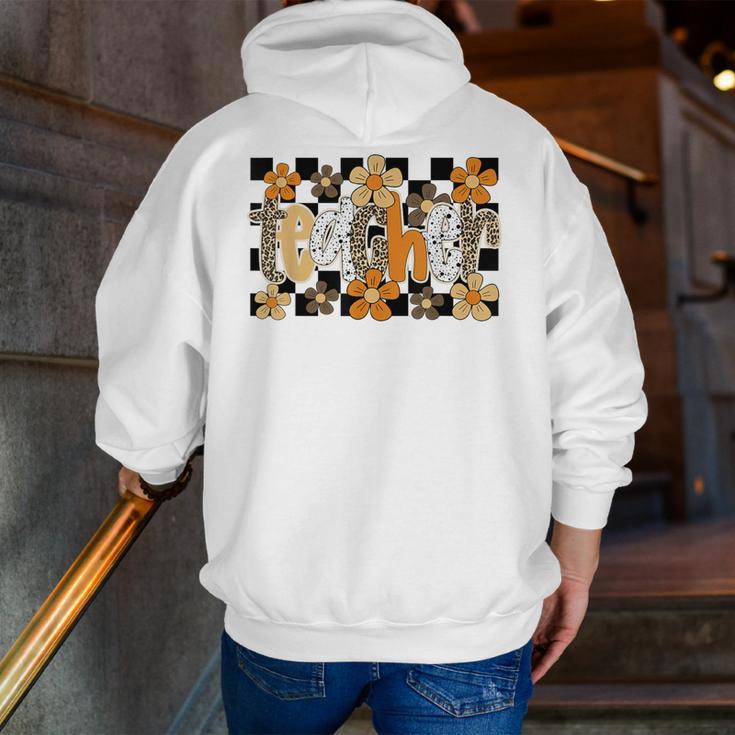 Teacher Appreciation Boho Floral Leopard Checkered Men Zip Up Hoodie Back Print, funny gift