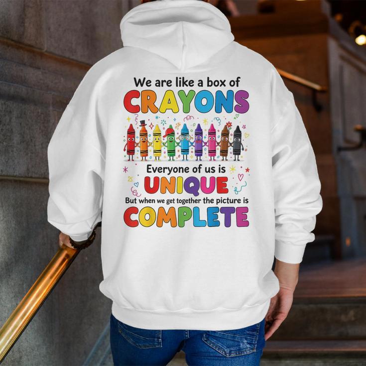 Teacher We Are Like a Box Of Crayons Back To School Men Zip Up Hoodie Back Print, funny gift Teacher We Are Like a Box Of Crayons Back To School Men Zip Up Hoodie Back Print, funny gift