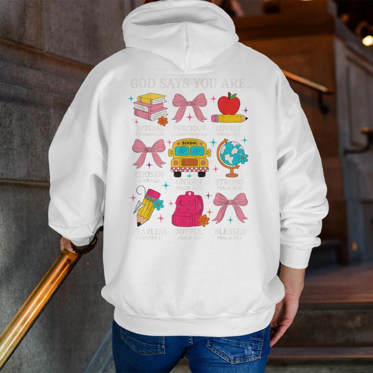 Teacher Christian God Says I Am Faith Religious Bible Verse Men Zip Up Hoodie Back Print, funny gift
