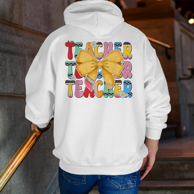 Teacher Pencil Coquette Bow Back To School Teacher Men Zip Up Hoodie Back Print, funny gift