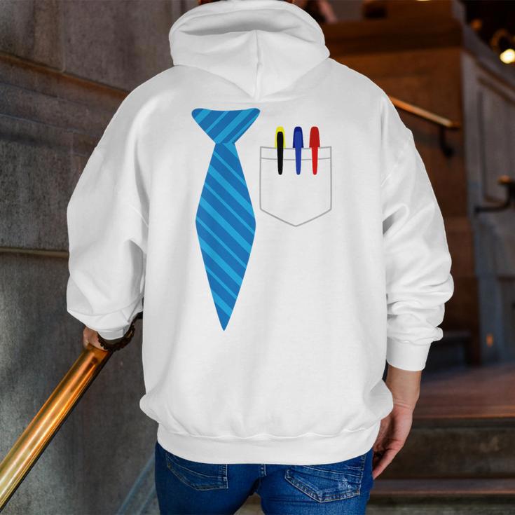 Teacher Tie & Pocket Protector Costume School Men Zip Up Hoodie Back Print, funny gift