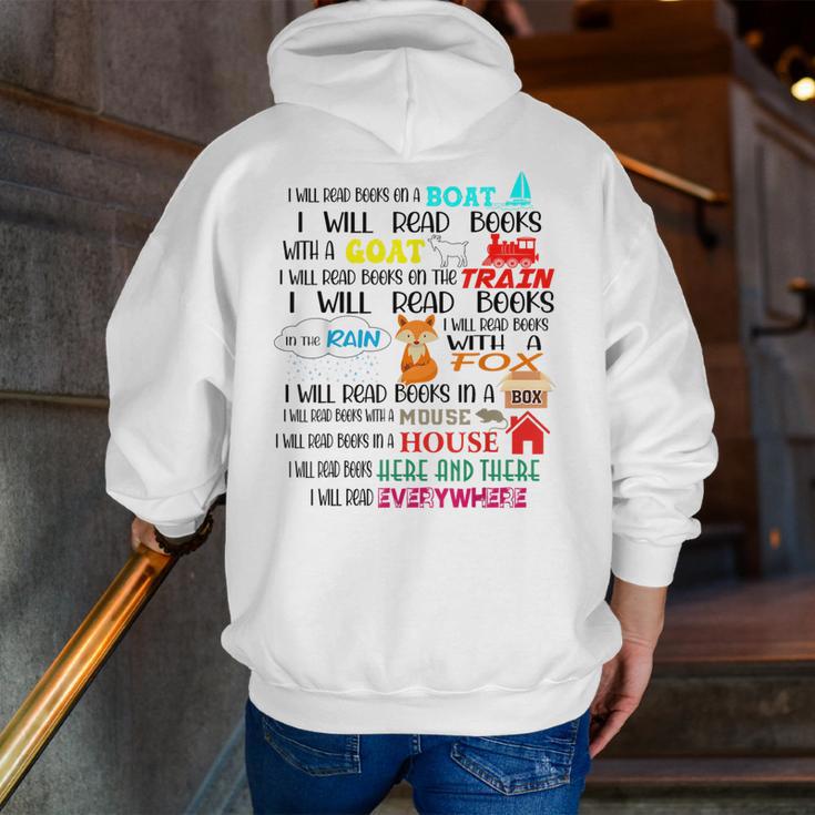 Teacher I Will Read Book On Boat Kids Women Bookworm Men Zip Up Hoodie Back Print, funny gift