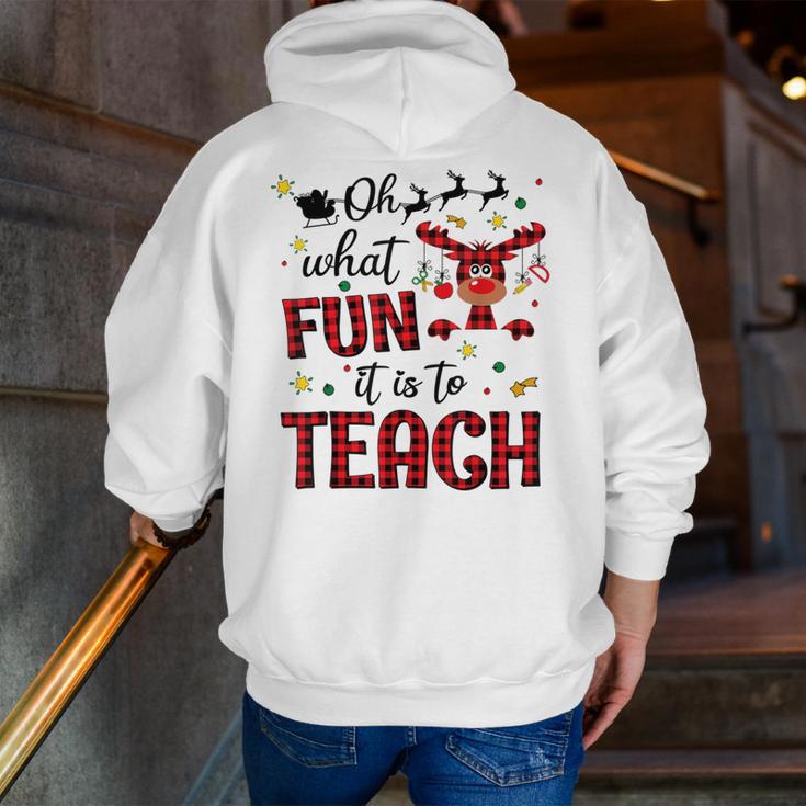 Teachers Oh What Fun It Is To Teach Cute Red Plaid Reindeer Men Zip Up Hoodie Back Print, funny gift Teachers Oh What Fun It Is To Teach Cute Red Plaid Reindeer Men Zip Up Hoodie Back Print, funny gift