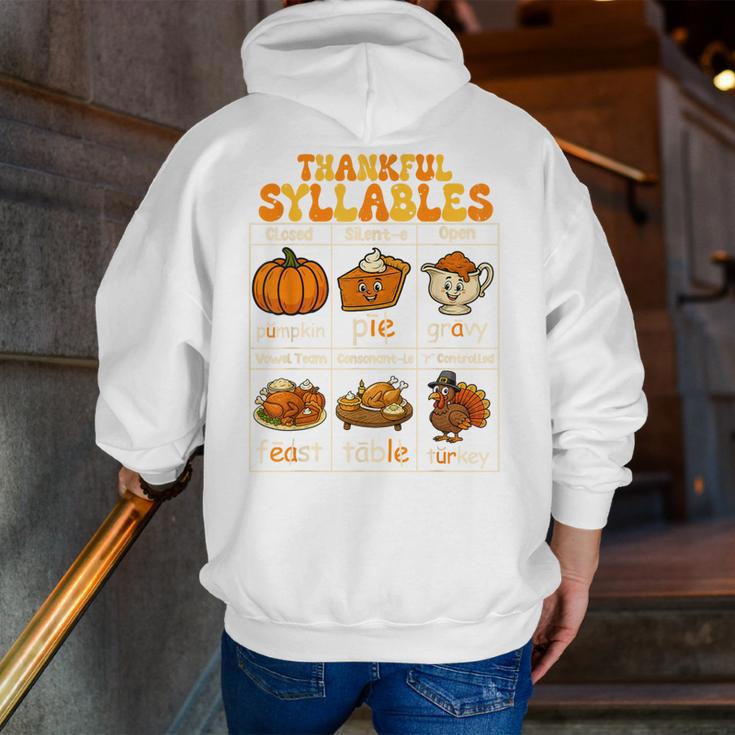 Thankful Syllables Teacher Thanksgiving Educational Kids Men Zip Up Hoodie Back Print, funny gift Thankful Syllables Teacher Thanksgiving Educational Kids Men Zip Up Hoodie Back Print, funny gift