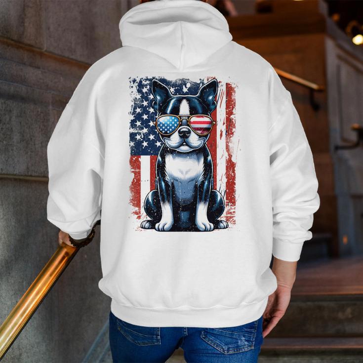 Vintage Boston Terrier Dog American US USA Flag Pets Dogs Men Zip Up Hoodie Back Print, American Boston Terrier Hoodies, funny gift