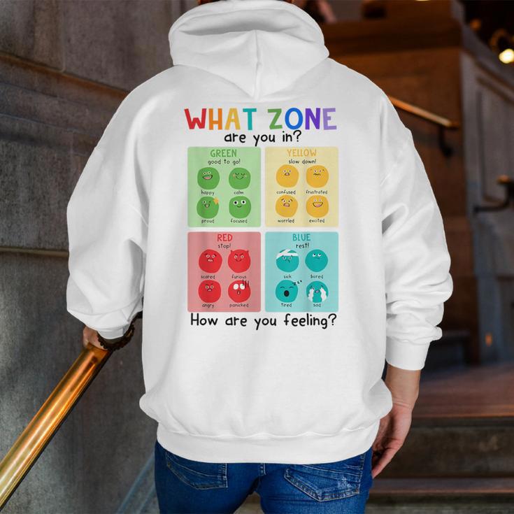 What Zone Are You In How Are You Feeling Teacher Men Zip Up Hoodie Back Print, funny gift
