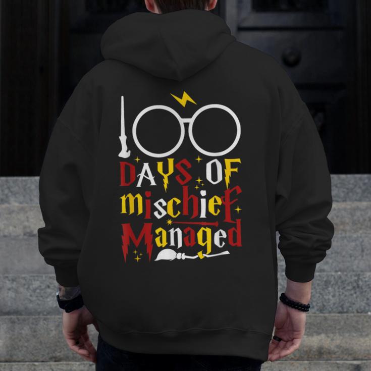 100 Days Of Mischief Managed Teacher Kid 100th Day Of School Men Zip Up Hoodie Back Print, funny design 100 Days Of Mischief Managed Teacher Kid 100th Day Of School Men Zip Up Hoodie Back Print, funny design