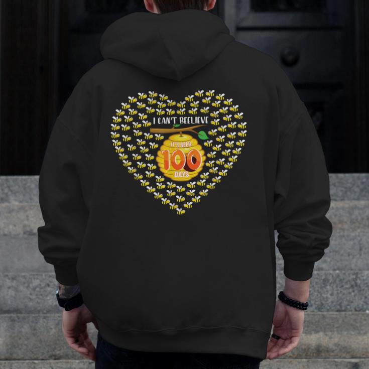 100 Days Of School Bee Hive Tree Hearts Teachers Student Kid Men Zip Up Hoodie Back Print, funny design