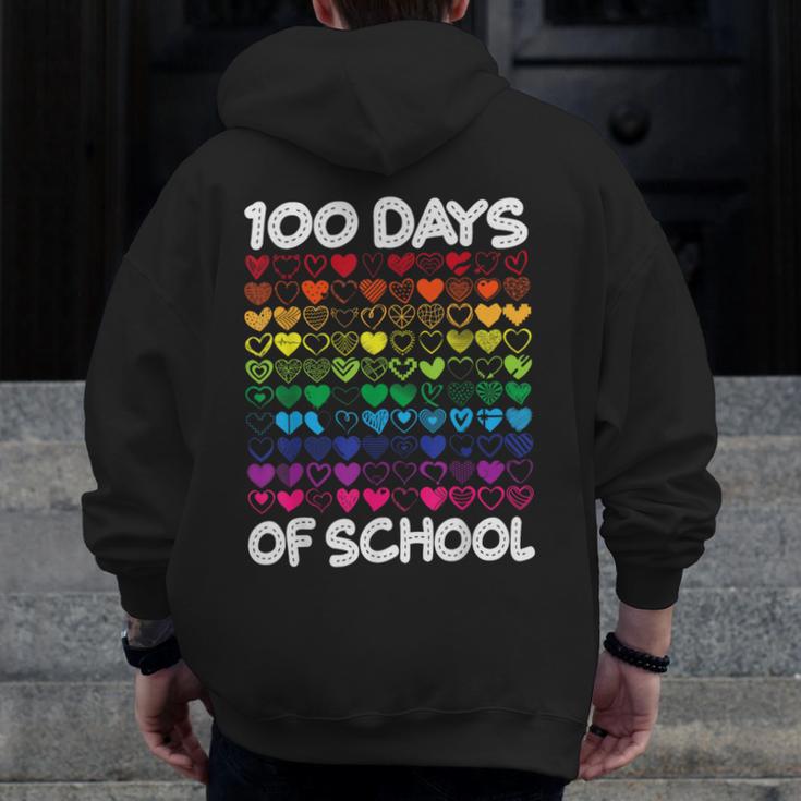 100 Days Of School Heart Love Teacher Or Student 100th Day Men Zip Up Hoodie Back Print, funny design