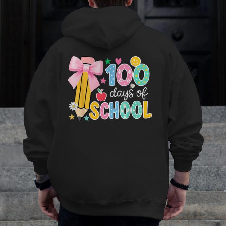 100 Days Of School Preppy 100th Day Of School Teachers Girls Men Zip Up Hoodie Back Print, funny design