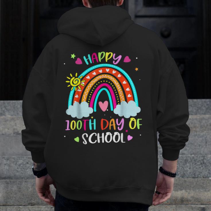100th Day Of School Rainbow Happy 100 Days Smarter Teacher Men Zip Up Hoodie Back Print, funny design
