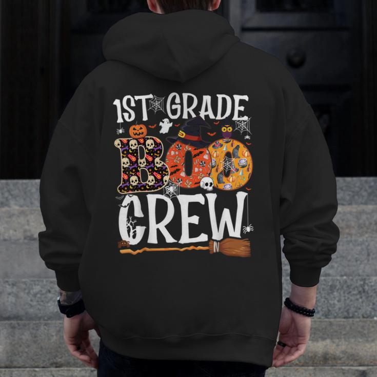 1st Grade Boo Crew Cute Ghost Halloween Teacher Kids Men Zip Up Hoodie Back Print, funny design