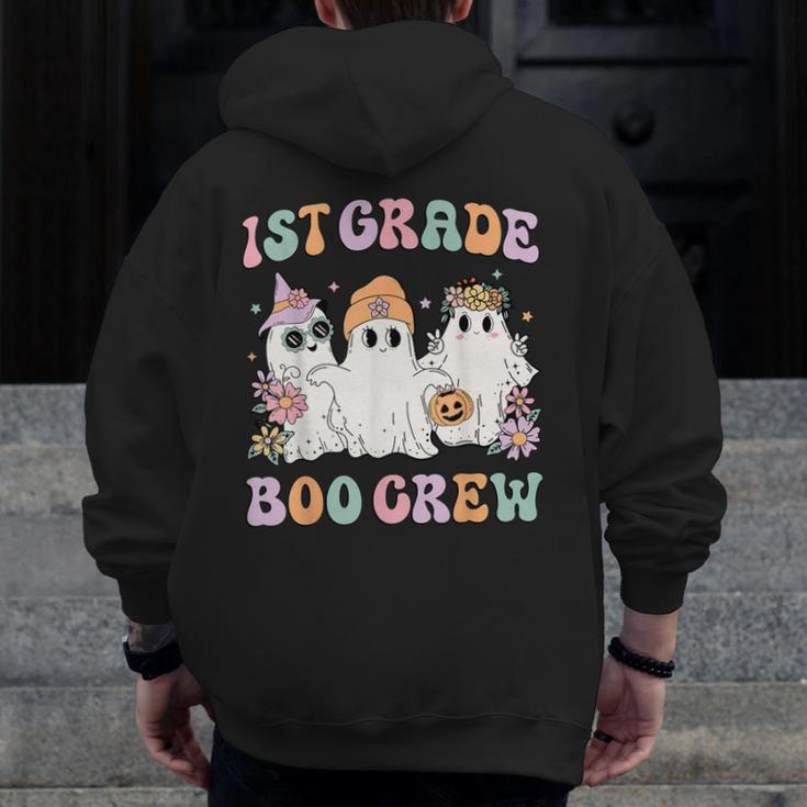 1st Grade Boo Crew Groovy Halloween Floral Ghost Kid Teacher Men Zip Up Hoodie Back Print, Groovy Teacher Gifts, funny design 1st Grade Boo Crew Groovy Halloween Floral Ghost Kid Teacher Men Zip Up Hoodie Back Print, Groovy Teacher Gifts, funny design