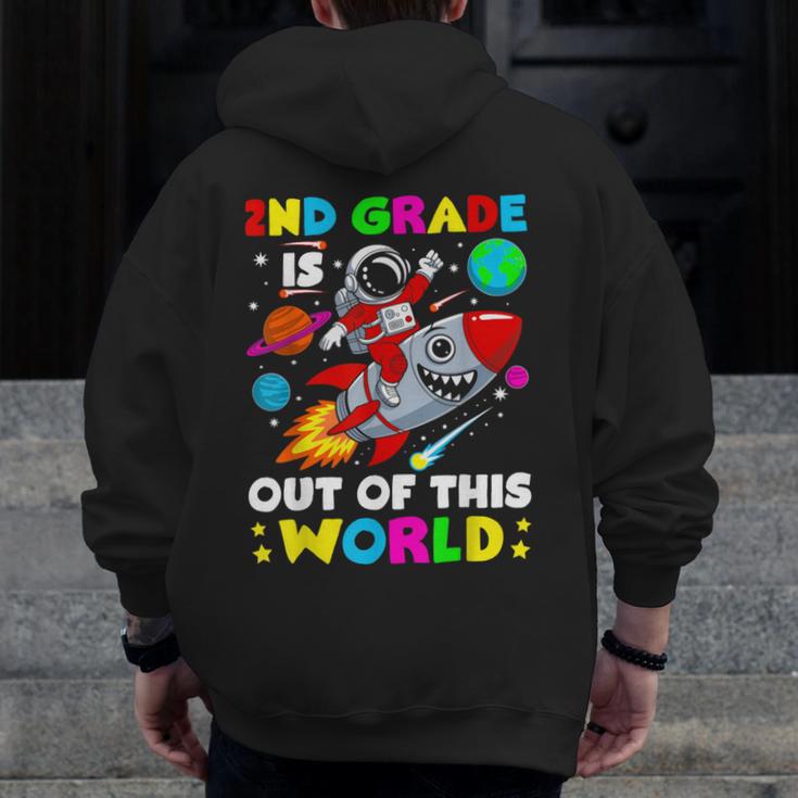 2nd Grade Is Out Of This World Space Rocket Planets Teacher Men Zip Up Hoodie Back Print, 2nd Grade Teacher Gifts, funny design