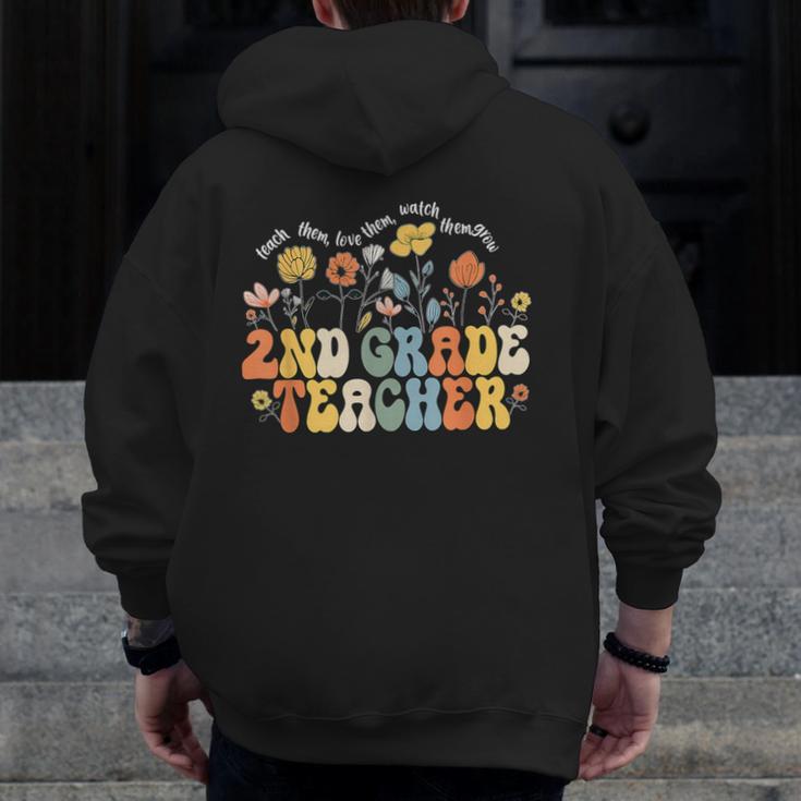 2nd Second Grade Teacher Appreciation Teaching Wildflowers Men Zip Up Hoodie Back Print, 2nd Grade Teacher Gifts, funny design
