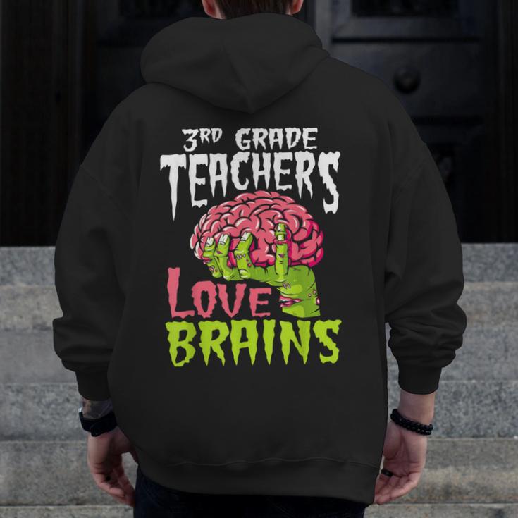 3rd Grade Teachers Love Brains Zombie Teacher Halloween Men Zip Up Hoodie Back Print, funny design
