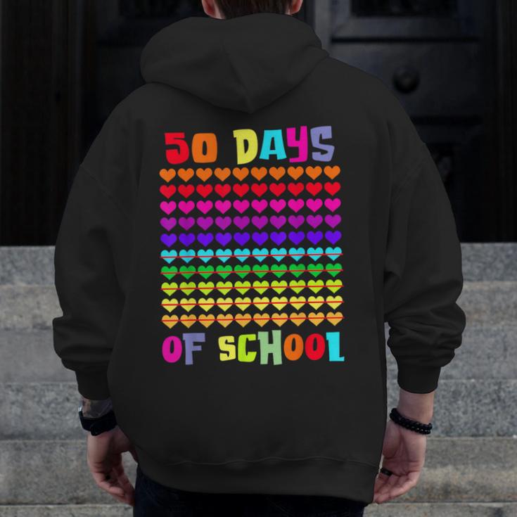 50 Days Of School Hearts Teacher Happy 50th Day Of School Men Zip Up Hoodie Back Print, funny design 50 Days Of School Hearts Teacher Happy 50th Day Of School Men Zip Up Hoodie Back Print, funny design