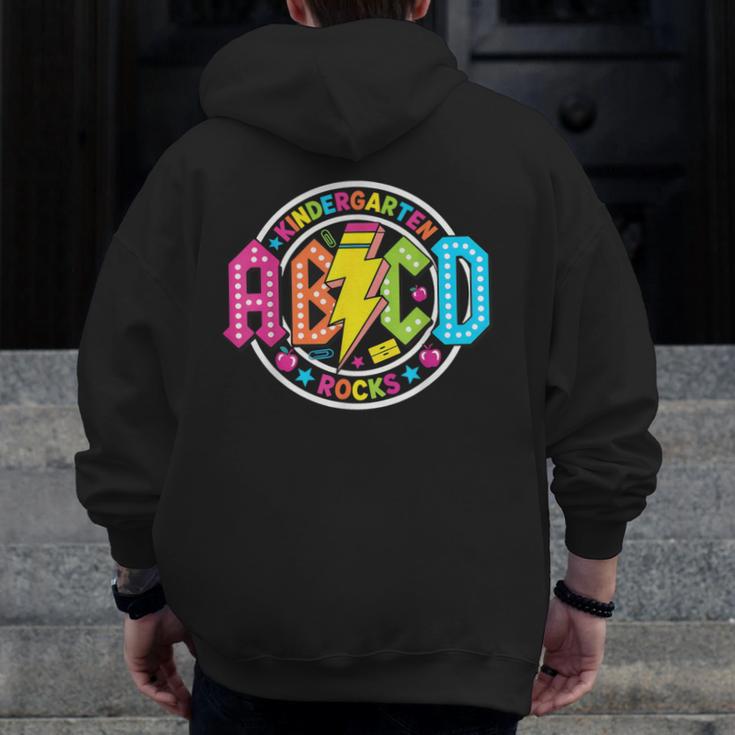 ABCD Kindergarten Rocks Back To School Teachers Students Men Zip Up Hoodie Back Print, funny design