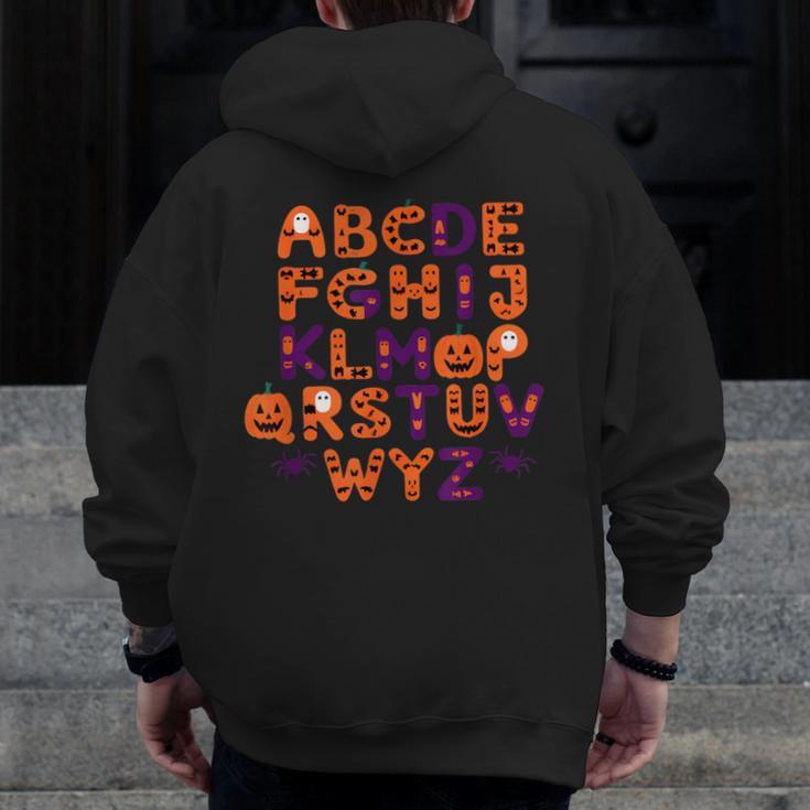 ABCs Learning Kindergarten Teacher Halloween Alphabet Men Zip Up Hoodie Back Print, funny design ABCs Learning Kindergarten Teacher Halloween Alphabet Men Zip Up Hoodie Back Print, funny design