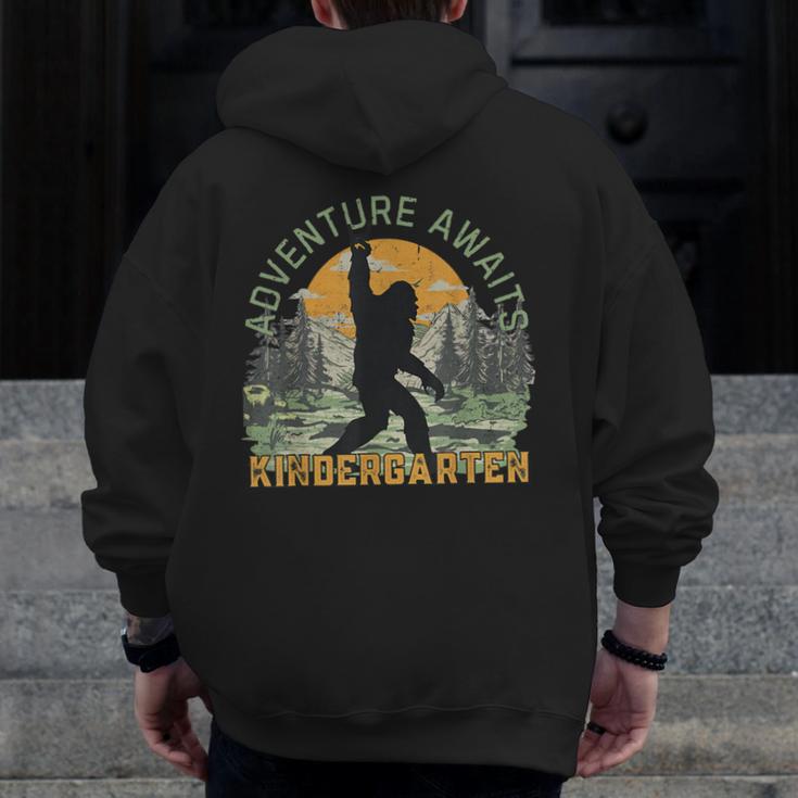 Adventure Awaits Bigfoot Teacher Kindergarten Back To School Men Zip Up Hoodie Back Print, funny design Adventure Awaits Bigfoot Teacher Kindergarten Back To School Men Zip Up Hoodie Back Print, funny design