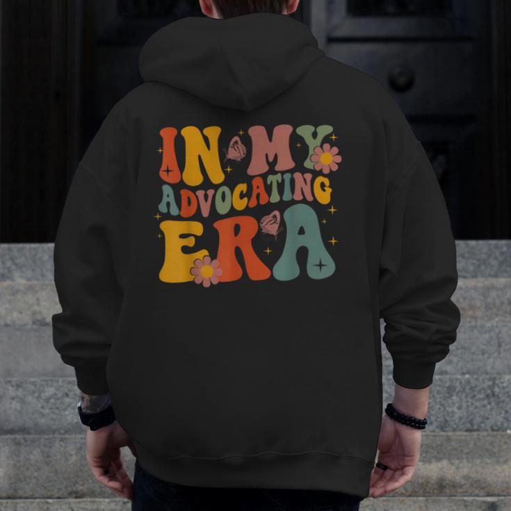 In My Advocating Era Advocate Autism Awareness Sped Teacher Men Women Kids Men Zip Up Hoodie Back Print, funny design