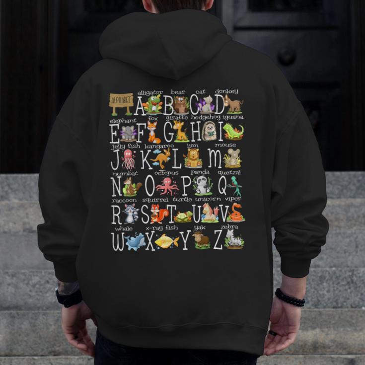 Alphabet Animals Back To School Pre-K Kindergarten Teacher Men Zip Up Hoodie Back Print, funny design Alphabet Animals Back To School Pre-K Kindergarten Teacher Men Zip Up Hoodie Back Print, funny design