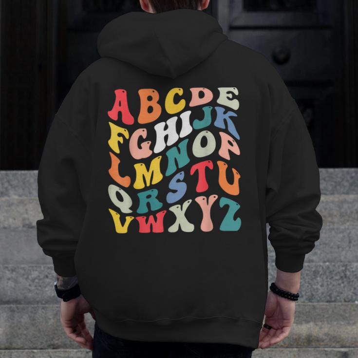 Alphabet Hi Back To School ABC Pre K Kindergarten Teacher Men Zip Up Hoodie Back Print, funny design