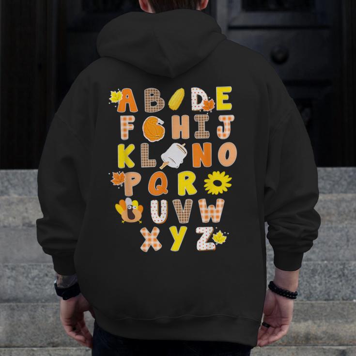 Alphabet Turkey Thanksgiving Costume Preschool Teacher Men Women Men Zip Up Hoodie Back Print, funny design Alphabet Turkey Thanksgiving Costume Preschool Teacher Men Women Men Zip Up Hoodie Back Print, funny design