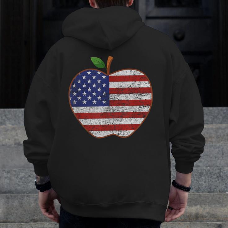 American Flag Teachers Students Apple 4th Of July Vintage Men Zip Up Hoodie Back Print, funny design